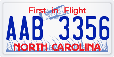 NC license plate AAB3356