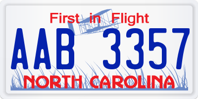 NC license plate AAB3357