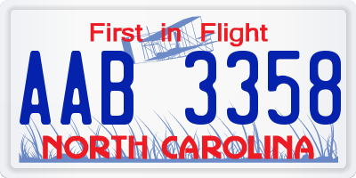 NC license plate AAB3358