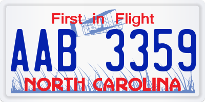 NC license plate AAB3359