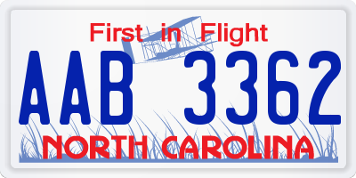 NC license plate AAB3362