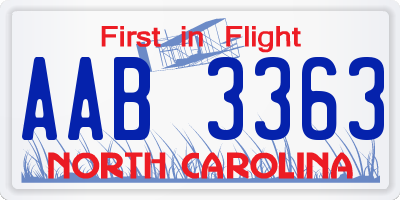 NC license plate AAB3363