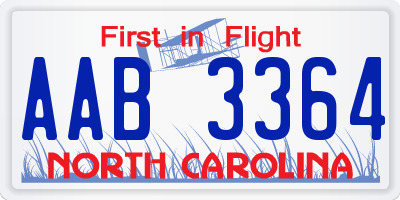 NC license plate AAB3364