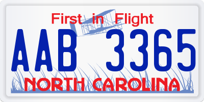 NC license plate AAB3365