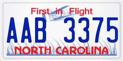 NC license plate AAB3375