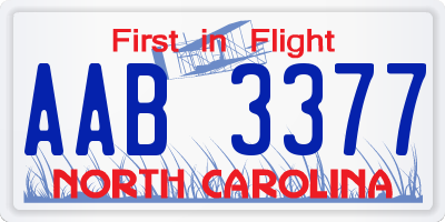 NC license plate AAB3377