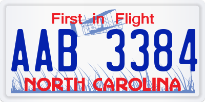 NC license plate AAB3384