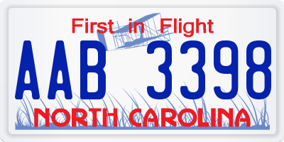 NC license plate AAB3398