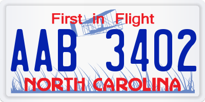 NC license plate AAB3402