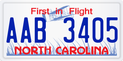 NC license plate AAB3405