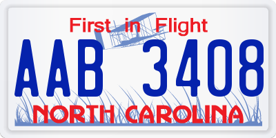 NC license plate AAB3408