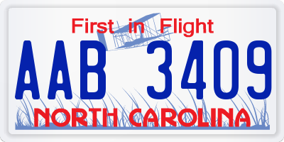 NC license plate AAB3409