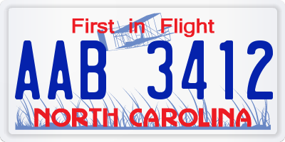 NC license plate AAB3412