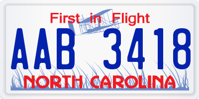 NC license plate AAB3418