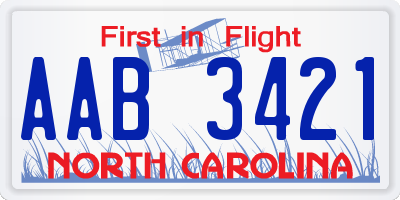 NC license plate AAB3421