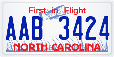NC license plate AAB3424