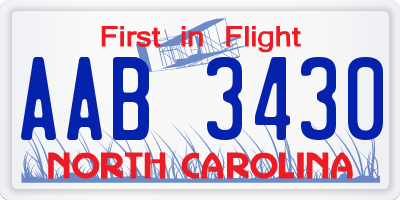 NC license plate AAB3430