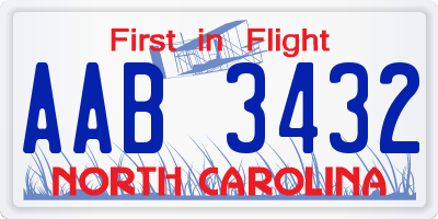 NC license plate AAB3432