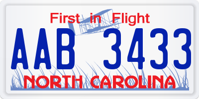 NC license plate AAB3433