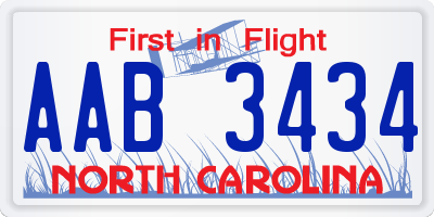 NC license plate AAB3434