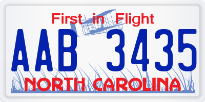 NC license plate AAB3435