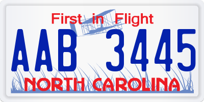 NC license plate AAB3445