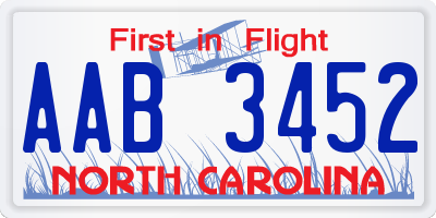 NC license plate AAB3452