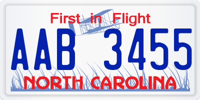 NC license plate AAB3455