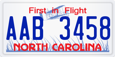 NC license plate AAB3458