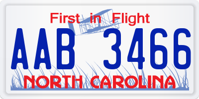 NC license plate AAB3466