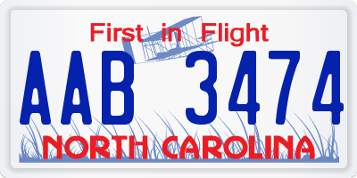 NC license plate AAB3474