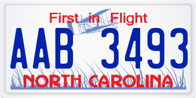 NC license plate AAB3493