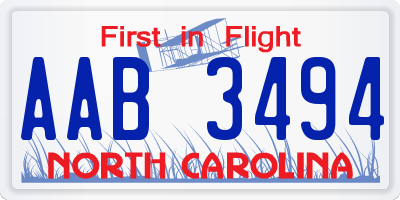 NC license plate AAB3494