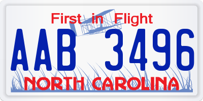 NC license plate AAB3496