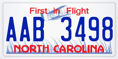 NC license plate AAB3498