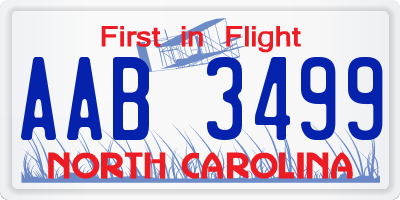 NC license plate AAB3499