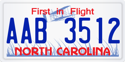 NC license plate AAB3512