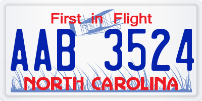 NC license plate AAB3524