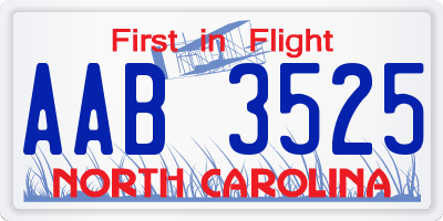 NC license plate AAB3525