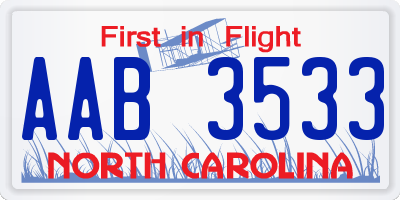 NC license plate AAB3533