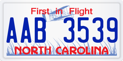 NC license plate AAB3539