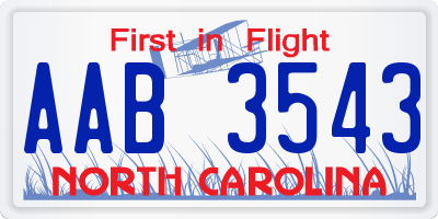NC license plate AAB3543