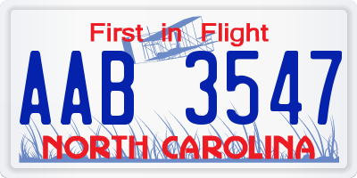 NC license plate AAB3547