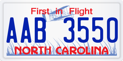 NC license plate AAB3550