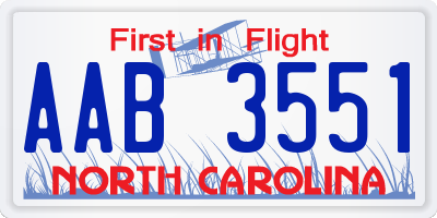 NC license plate AAB3551