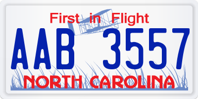 NC license plate AAB3557