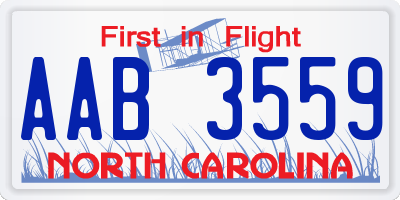 NC license plate AAB3559