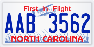 NC license plate AAB3562