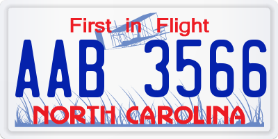 NC license plate AAB3566