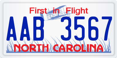 NC license plate AAB3567